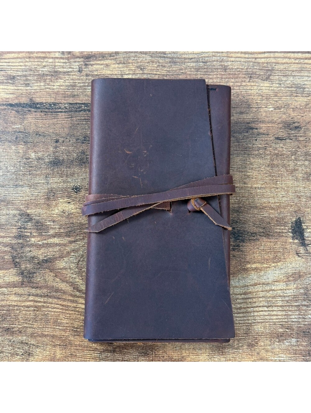 Portland Leather Goods Long Wrap Wallet Dark Brown Leather Tie Closure USA